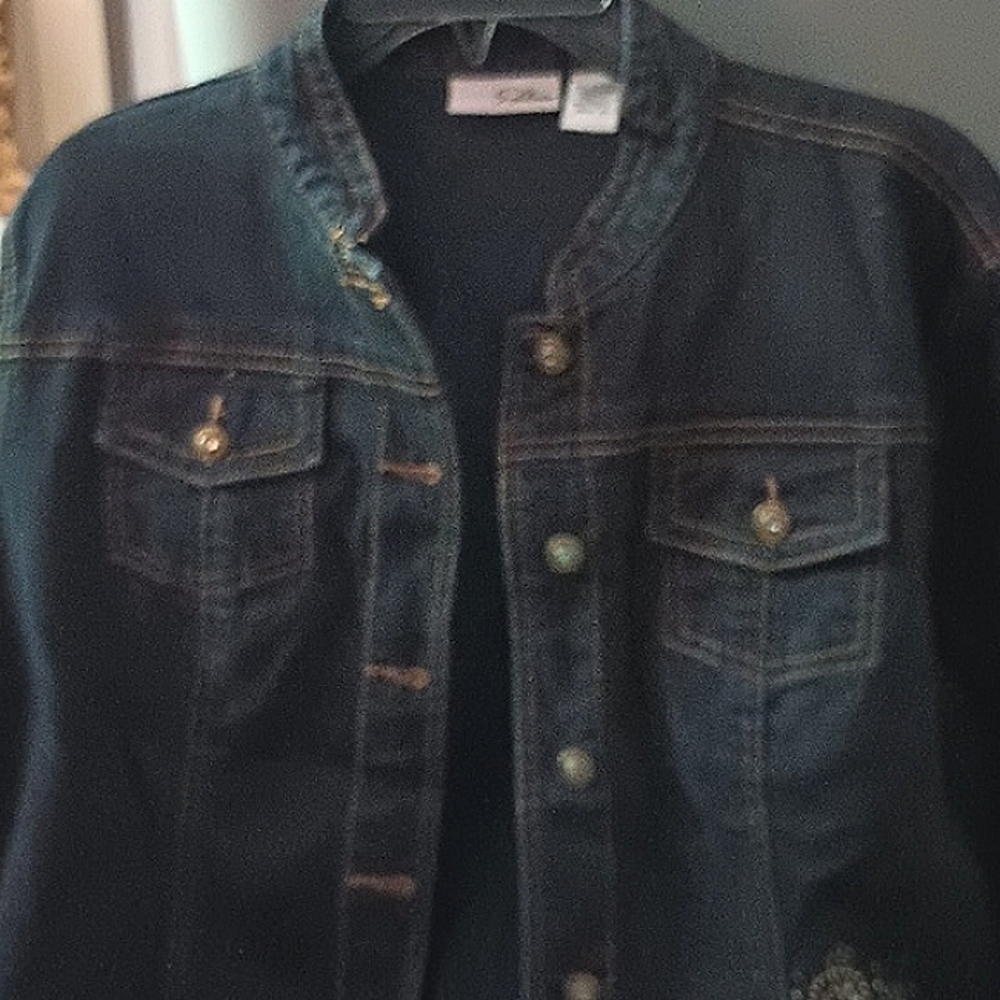 Chicos Platinum Embellished Jacket with Matching Jean Pants